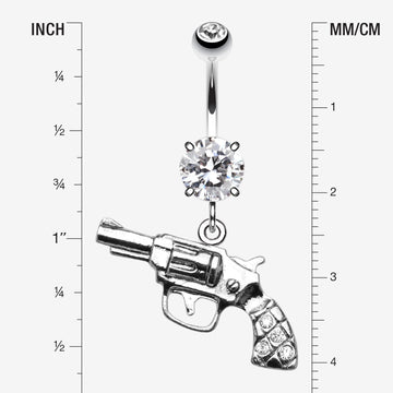 Detail View 1 of Pistol Gun Sparkle Belly Ring-Clear Gem